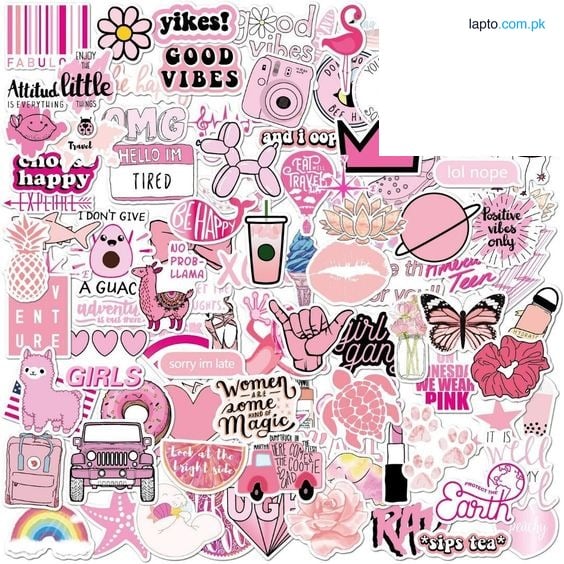 20 pcs pink style girl stickers for mobile back cover - Stickers for Laptop - Stickers for Girls - Check Free Delivery Voucher if Available - 4 to 6 cm each