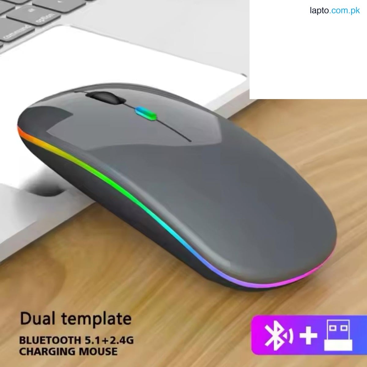 Ultra Slim Dual Mode USB Dongle + 5.1 Bluetooth Mouse Rechargeable Battery Gaming RGB Wireless Optical With Silent Clicks 2.4G Backlit Mice - Plug and Play (Multicolor)