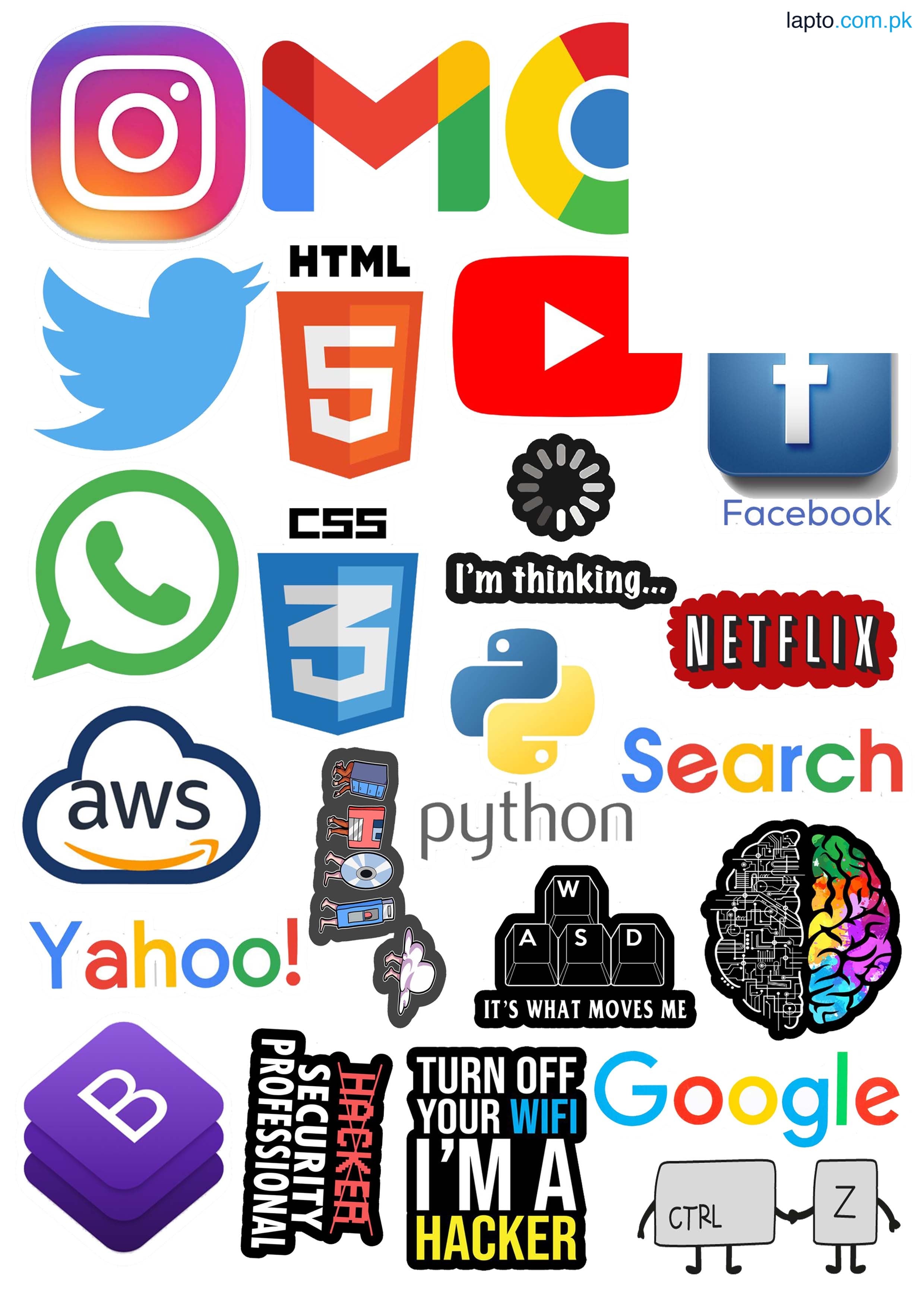 Pack of 25, Social media and programming stickers,"From Code to Content: A Stylish Sticker Set for the Modern Programmer and Social Media Influencer" for laptop, waterbottle, notebook, mobileback etc 2 x 2 inch