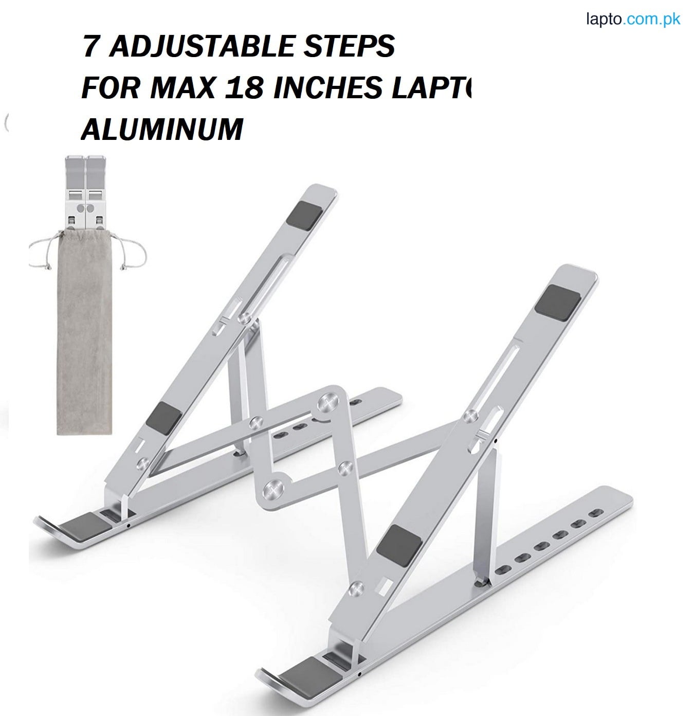 Metal Laptop Stand Portable Aluminum Laptop Stand Anti Slip Silicone Foldable Adjustable Laptop Stand Compatible with all sizes of Laptop Easy to Carry Smart Stand Strong Material High Quality Stand Silver Color