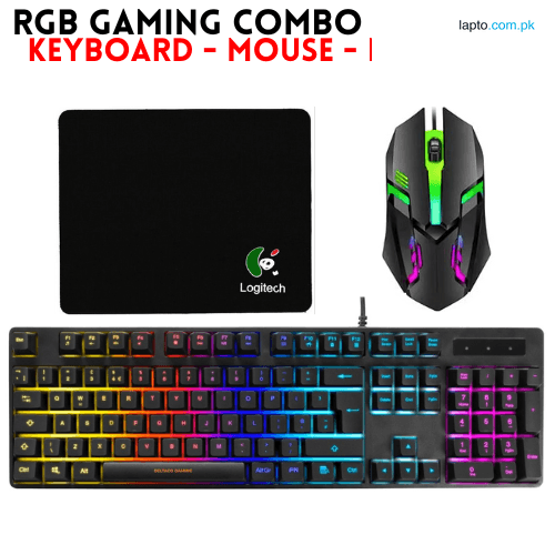 RGB Gaming Keyboard - Mouse & Mousepad Combo - 7 Colours Wired RGB Mouse and Keyboard Set - USB Wired Pack For PC & Laptop - Black