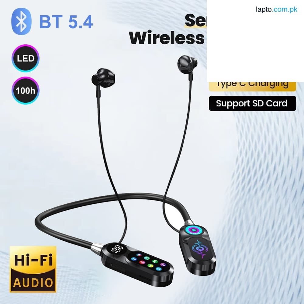 Sports Neckband Headphones Bluetooth Earphones Gaming LED Battery Display Wireless Mic Stereo HIFI TWS Headset Support TF Card
