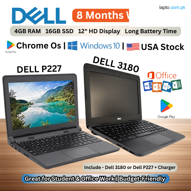 Dell 3180 / Dell P227 Chromebook ā 4GB RAM | 16GB SSD , 128GB SD Storage, Lightweight Laptop for Students, Online Classes & Office Work