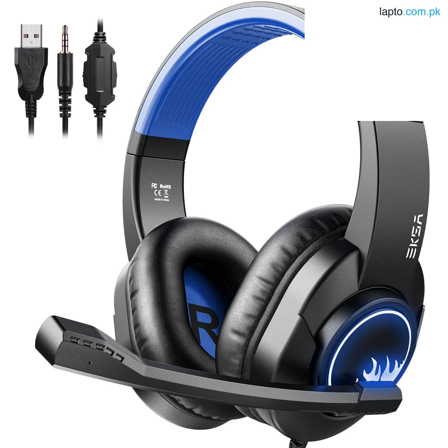 Headphone Eksa T8 EKSA T8 Ps4 Gaming Wired Over Ear Headphones with Mic with Noise Canceling, Pc with Surround Stereo Sound, Led Light for Ps4, Pc, Laptop (Blue)