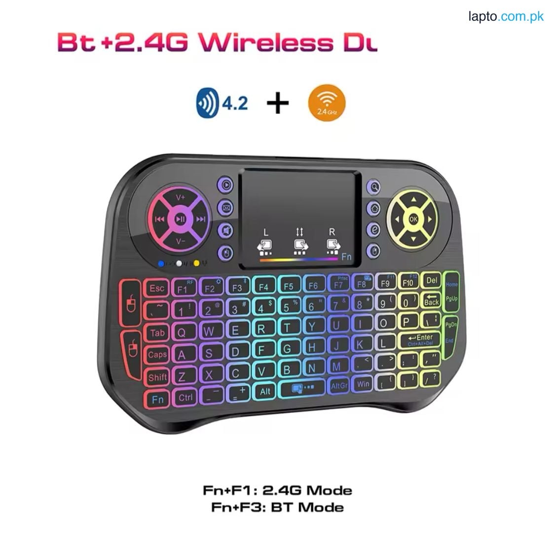 I10 MINI WIRELESS KEYBOARD + BLUETOOTH TOUCHPAD 7 COLOR BACKLIT LIGHT 2.4GHZ FULL CONTROL FOR LCD LED TV PC MOBILE LAPTOP