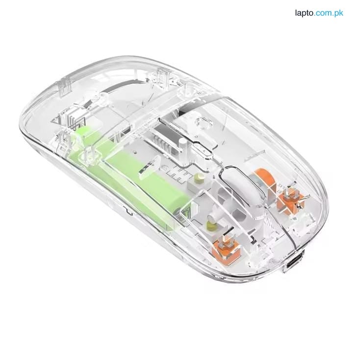 NEXT GENERATION TRANSPARENT CRYSTAL CLEAR WIRELESS + BLUETOOTH DUAL MODE BATTERY RECHARGEABLE MOUSE FOR PC LAPTOP