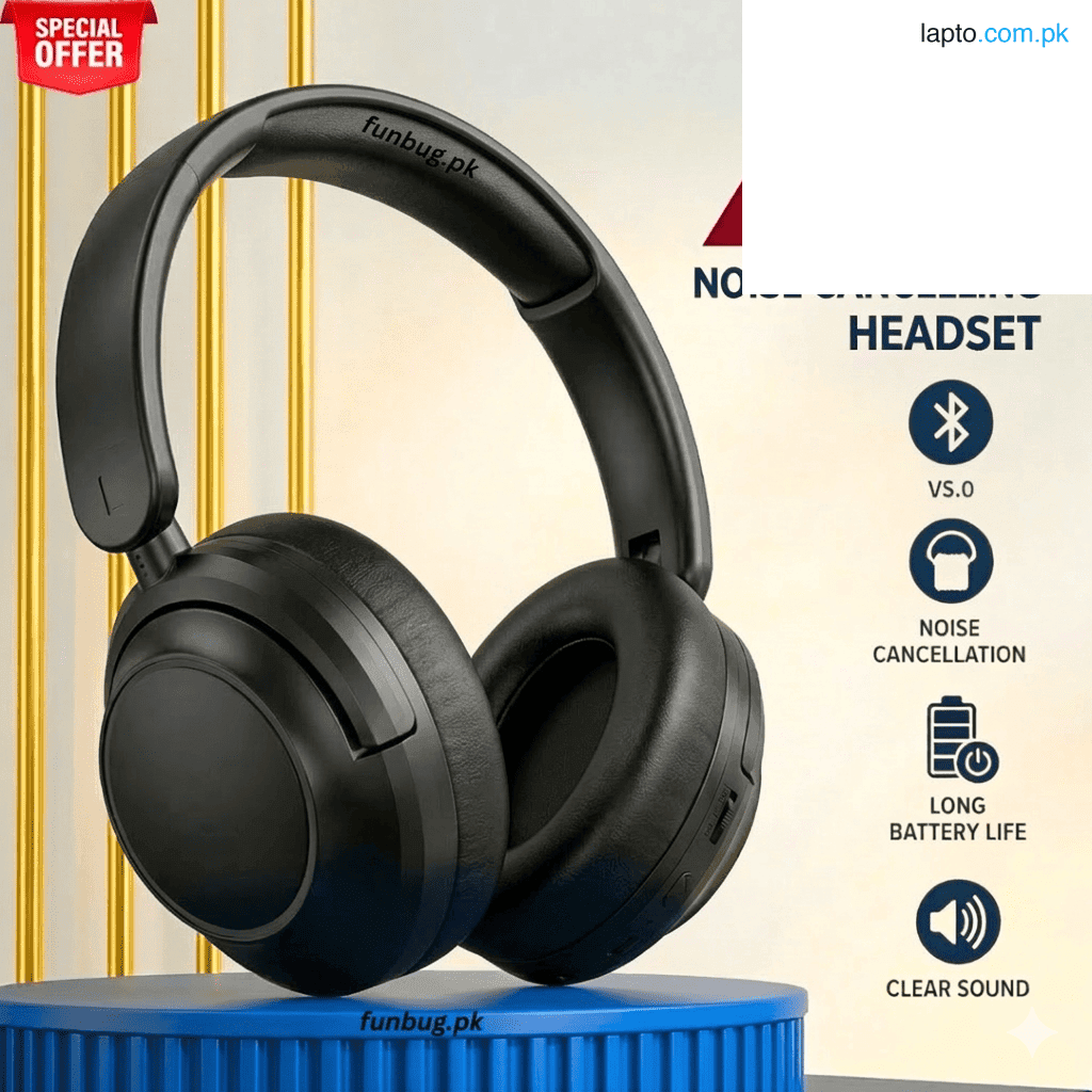 Original NIA J1 Noise Cancelling ANC Wireless Bluetooth Headphones - Wired Gaming Headset with ENC Call Noise Reduction & 20-Hour Battery Life - Foldable Ergonomic Gym Headphone with HiFi Sound - By FunBug