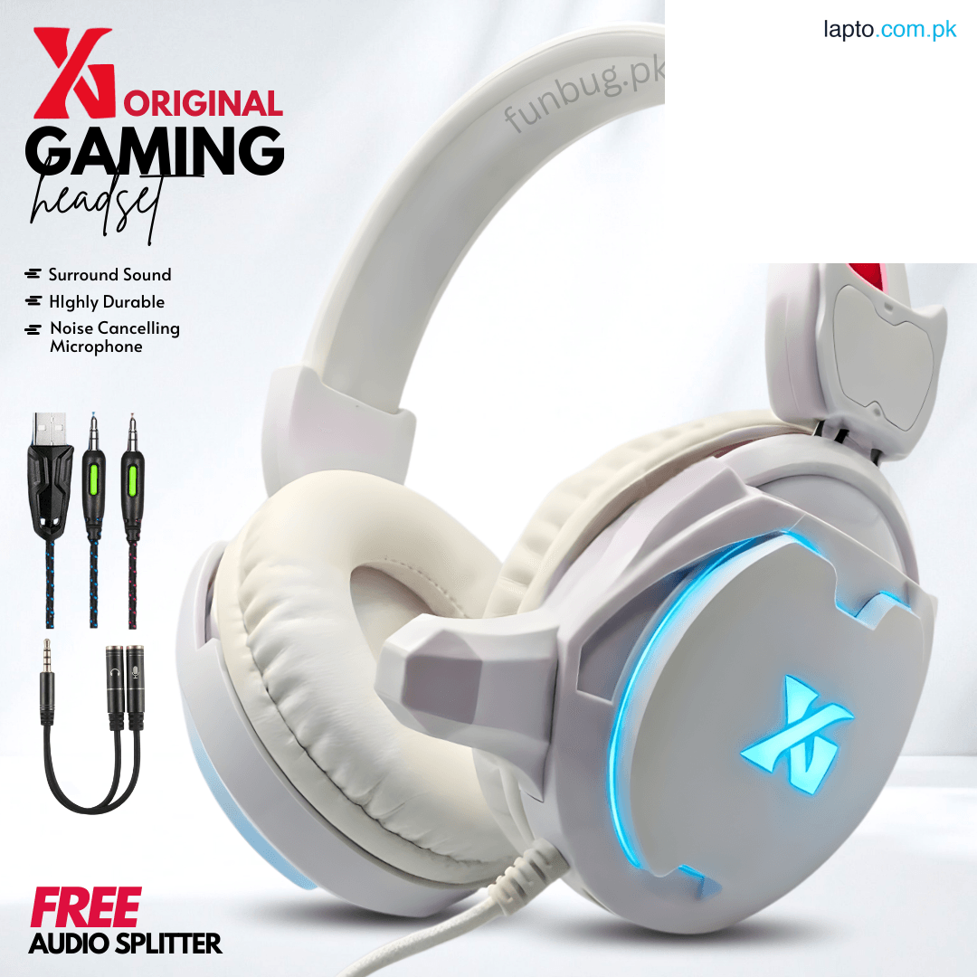 FunBug Gaming Headset Headphone with Noise Cancelling Microphone ~ Over the Ear White Gaming Headphones with Stereo Sound & Bass for Pubg Mobile PC Laptop Computer PlayStation4 Xbox PS4 PS5 Nintendo Switch, MAC OS ~ By FunBug
