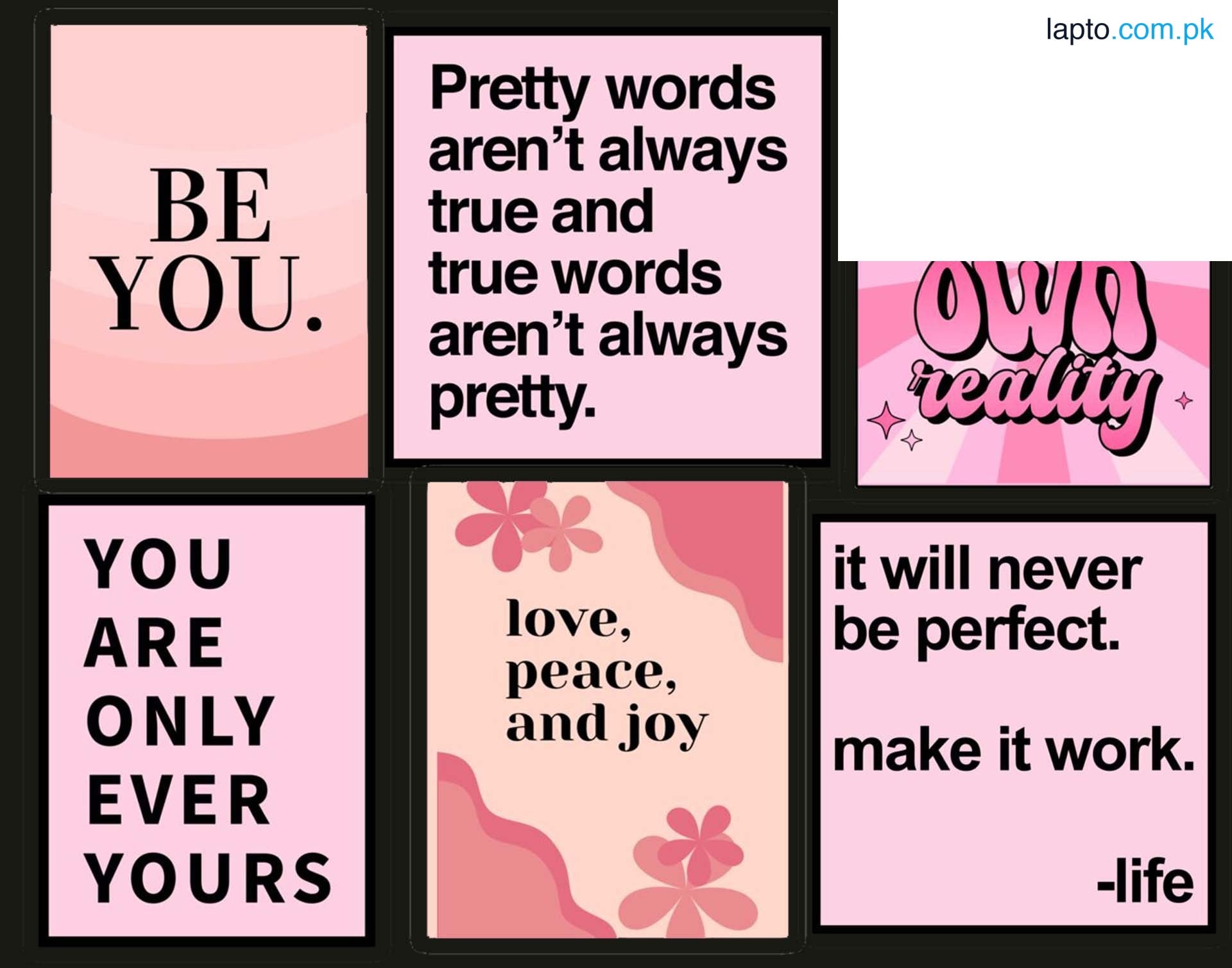 Pink quote Posters, "Pink Poster Perfection: An Inspiring Selection of Stickers with Stylish Pink Designs for Every Space", for laptop, waterbottle, mobileback, Pack of 6, 4 x 3 inch