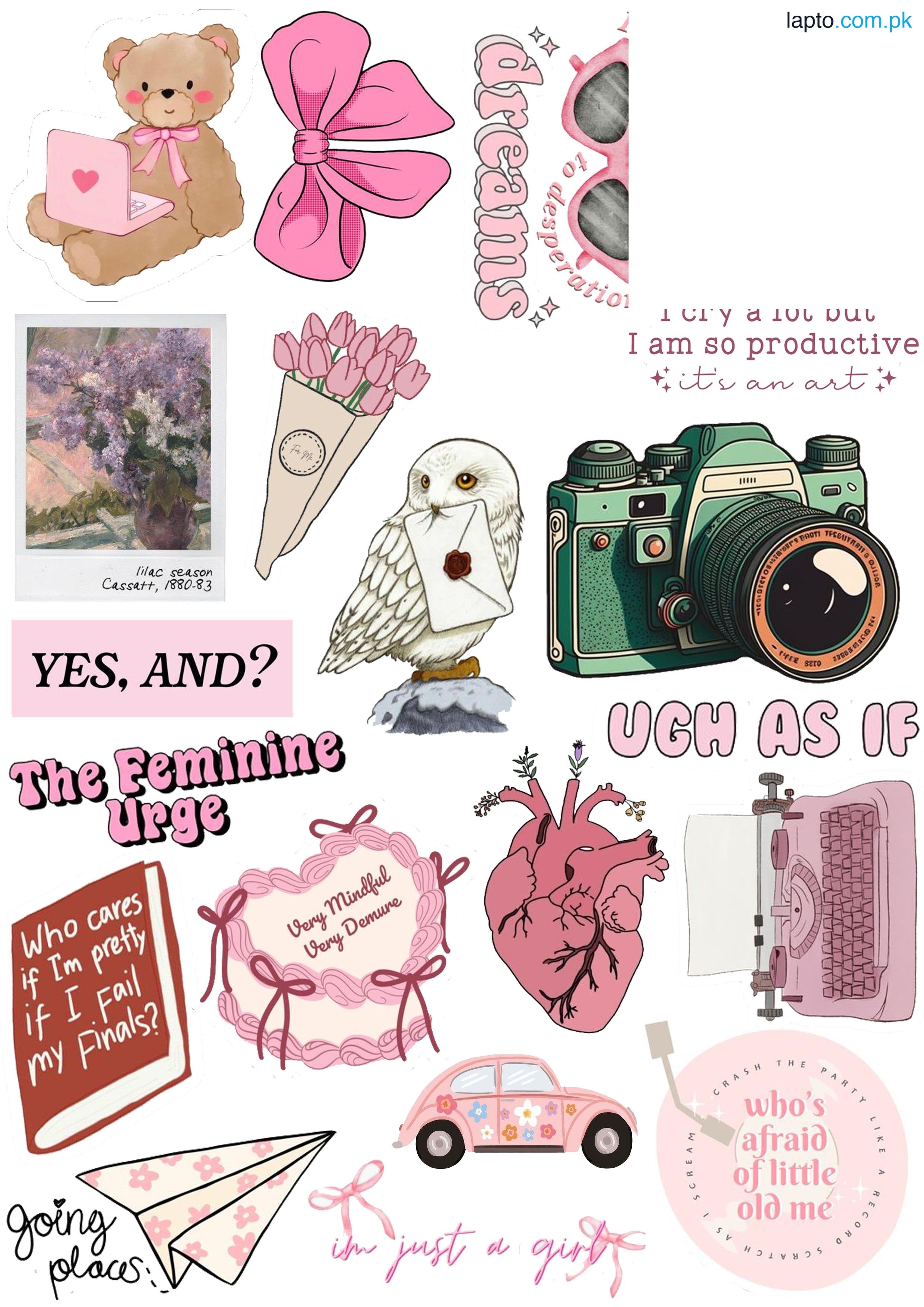 Pack of 21 - Pink Style Girls Stickers - Stickers for Mobile - Stickers for Laptop = Makeup sticker 2 Inch X 3 Inch Each sticker Size