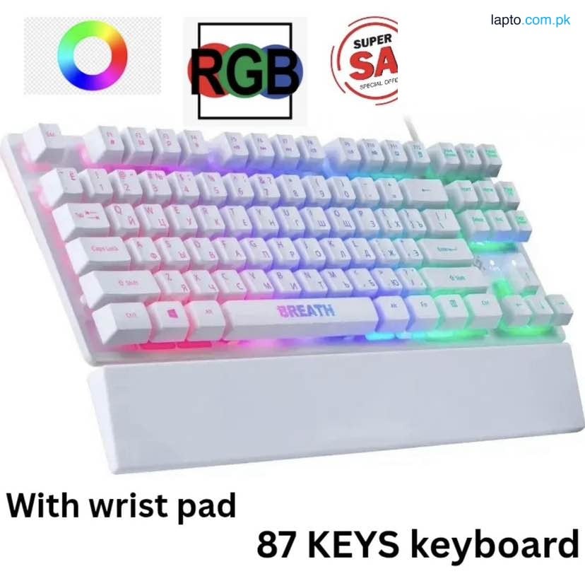 Defender GK-184 semi mechanical RGB keyboard USB wired keyboard for pc & laptop with wirst pad 87 Keys full Rgb