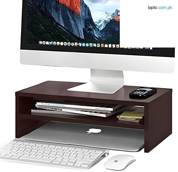 Wooden Monitor Stand with Storage Organizer For Desk, Tables, Office, Home, Studio, Study Table | Desktop Ergonomic Monitor Stand Riser (Medium, Black