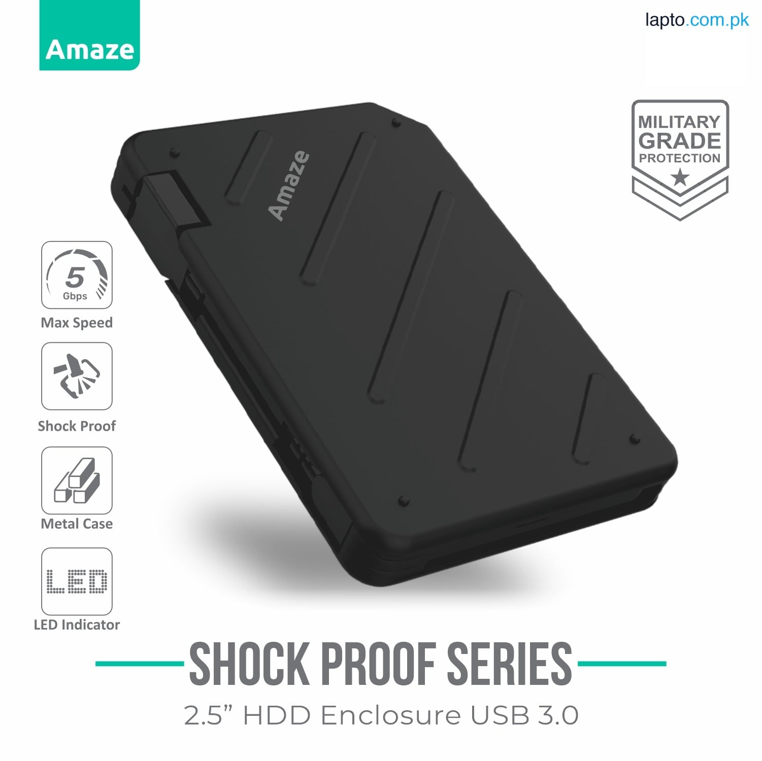 Amaze A209 SHOCK PROOF USB 3.0 2.5" HDD CASE Military Grade Protection with LED Indicator