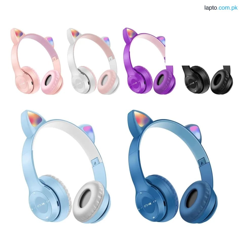 Cat Ears Wireless Headphones Bluetooth Head Phones Cat Ear LED Light Up Stereo Bluetooth Fold-able Headset with Over Ear Microphone Compatible for all Android and IOS Devices