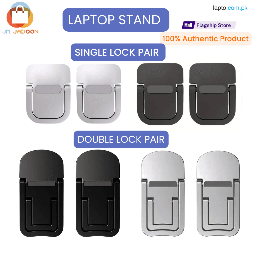 JM JADOON Laptop Stand Clip 2 PCS/1 Pair Metal Dual Lock | Single Lock Mode Laptop Cooling Pads Stands HP Laptop Stand Dell Stand Mac Stand Laptop Cooling Strong Grip Black Silver