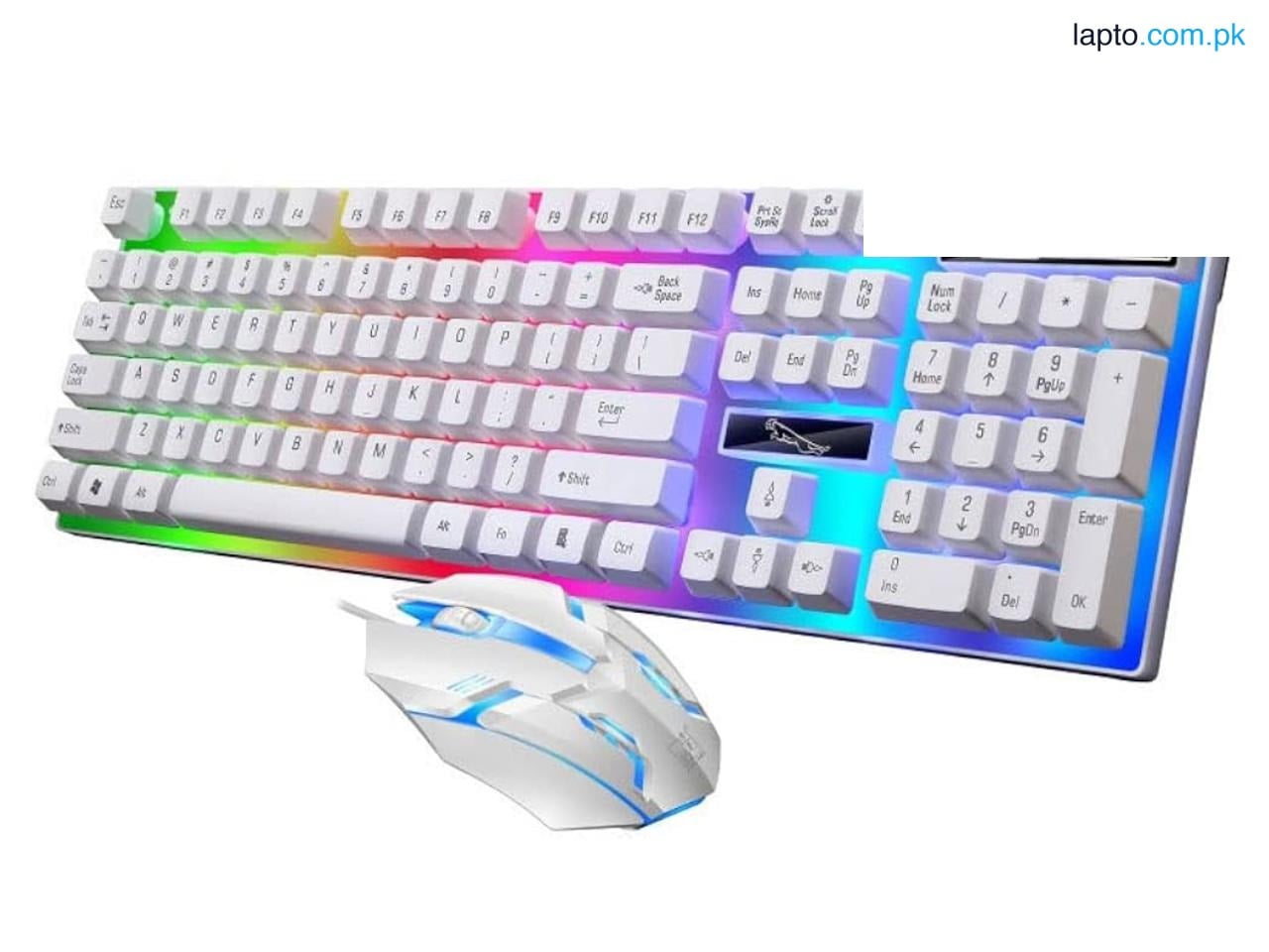 G21B USB Wired 104 Keys Keyboard & Mouse Set Rainbow-Color Backlight for Laptop Computer PC white colour