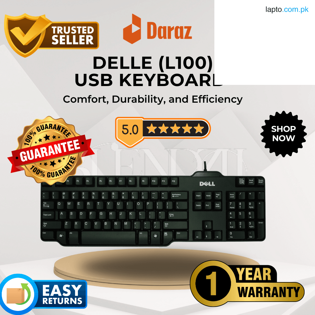 Dell Keyboard Full-Size USB Wired - Spill-Resistant Design, Quiet Typing, 104 Keys | Premium Box Packaging