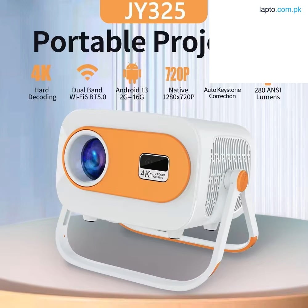 JY325 Projector Android-13 2/16GB Native 720P 280ANSI support 4k BT5.0 Wifi6 360 Degree Rotating with Handle Home Outdoor Portable Projetor
