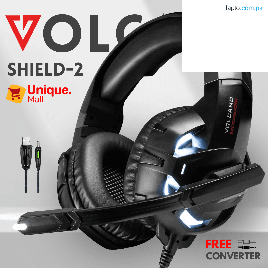 Volcano Shield 2 RGB Wired Gaming Headphones with Mic RGB LED Lights Surround Sound Noise-Canceling Mic Volume Control FREE Adapter Included for PC Laptop Mobile PS4 Xbox PUBG Music