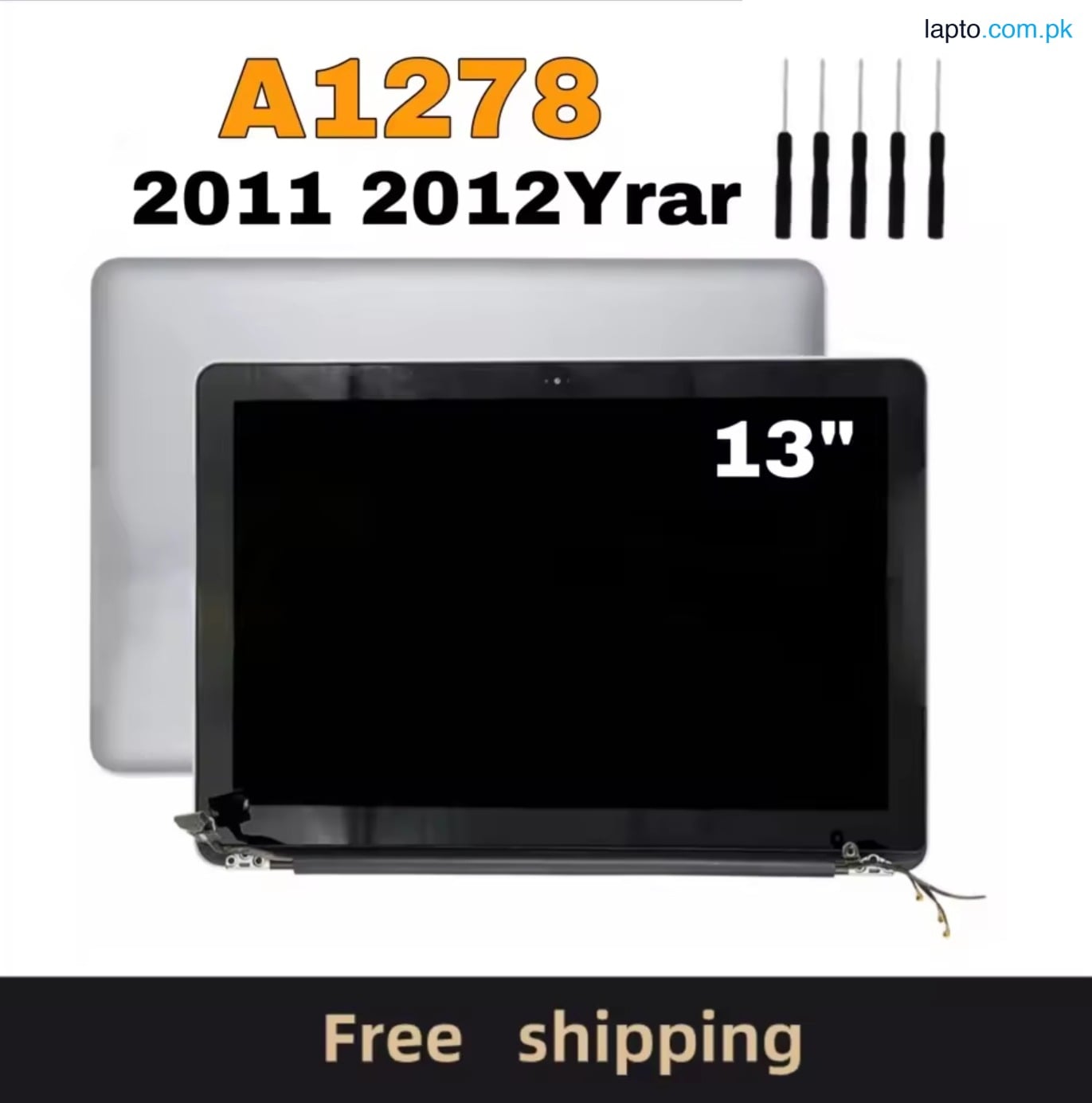 Genuine MacBook Pro 13” A1278 Display Assembly – LED Screen + Aluminum Lid + Webcam + Hinges – Ideal for Laptop Refurbish, Upgrade,– Pulled from Working MacBook – Original Parts for 2009, 2010, 2011, 2012 Models. Backlight and logo light fully functional.