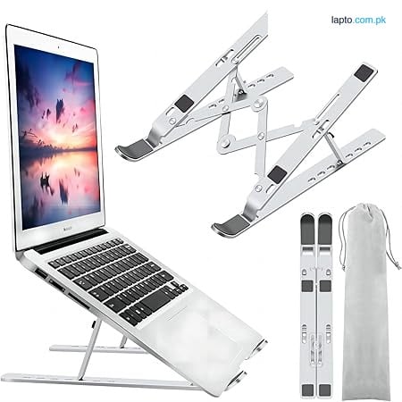 Laptop Stand (100% original aluminium alloy Made in China) , Foldable Laptop stand, Portable (easy to carry), Ventilated Cooling Notebook Stand, Compatible with MacBook Air Pro, HP, Lenovo, Dell, More 10-16" Inch and Tablets (Silver)