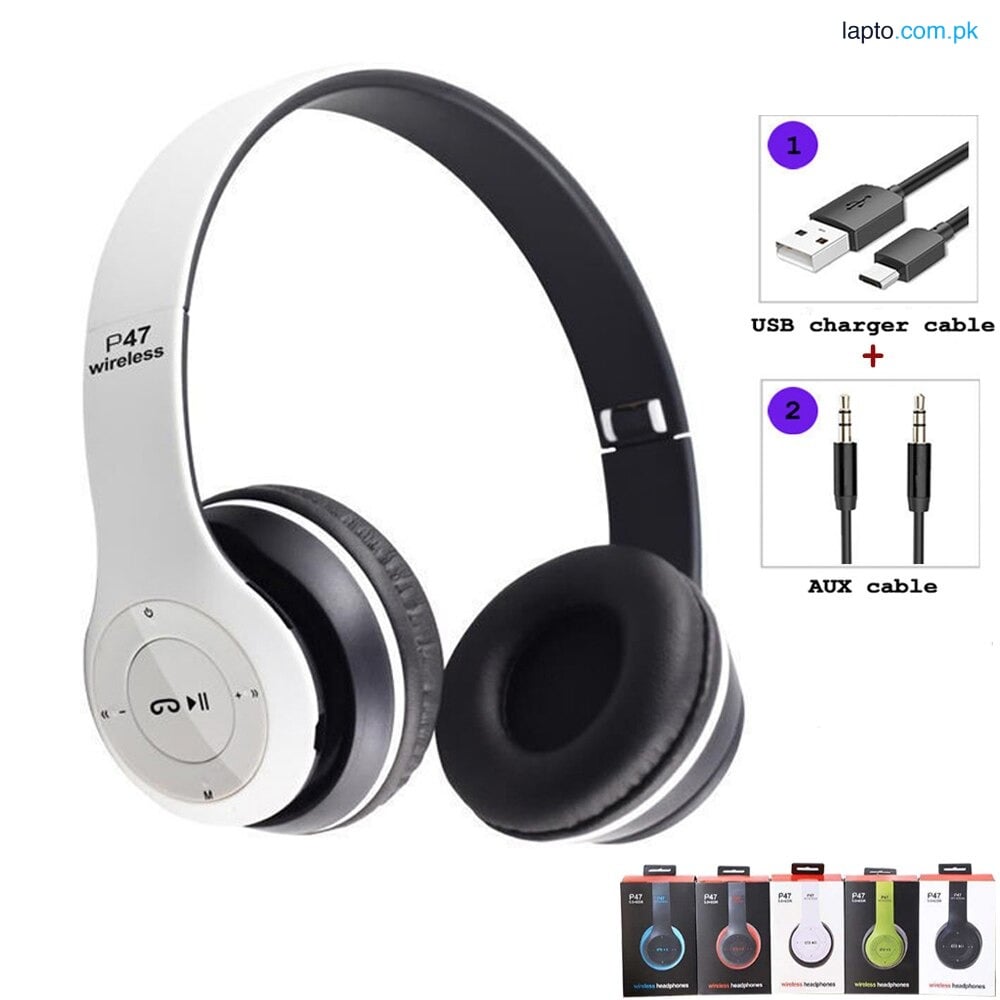 P47 Bluetooth 5.3 Wireless Headphones Over-Ear Deep Bass Headset with Mic - Handsfree Calls TF Card FM Radio Comfortable Best Deals Pakistan