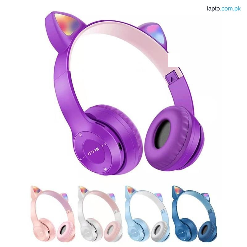 New Cat Headphone Wireless Bluetooth Headphone Headset Cat Ear LED Light Up Wireless Head phones for Mobile Phone PC or Laptop, Children/Kids Headphone, Cat Ear Headphones Kids Headset Young Glowing Girls/Women Headphones