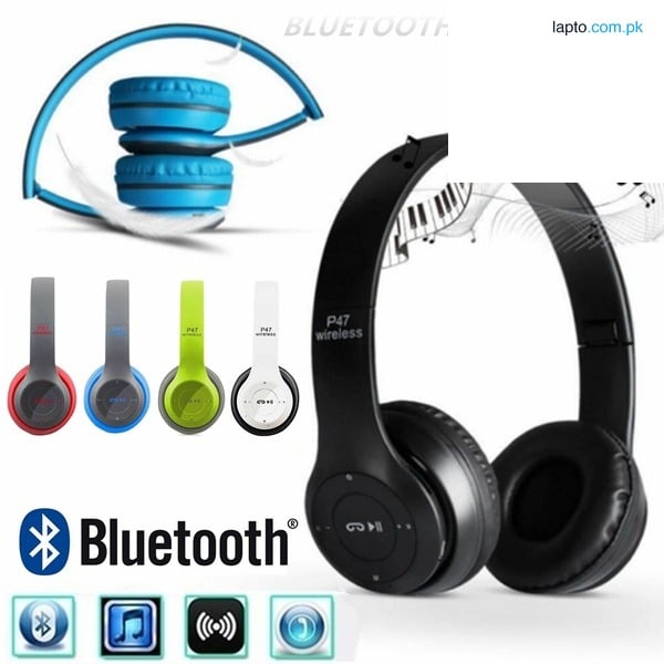 P47 Wireless Bluetooth Headphones with Mic | Stereo Bass, Foldable Headset, TF Card, FM, AUX, Gaming, Music, Handsfree for Android iPhone Laptop