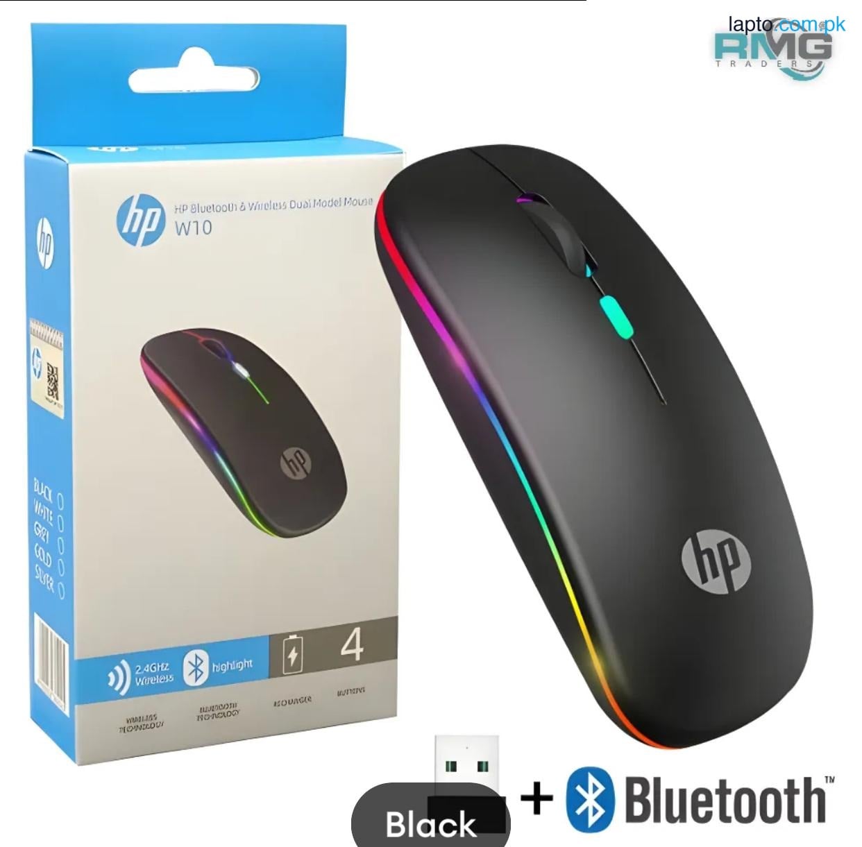 HP W10 Wireless Rechargeable Mouse With RGB Lights Adjustable DPI Silent Click With Ultra Thin