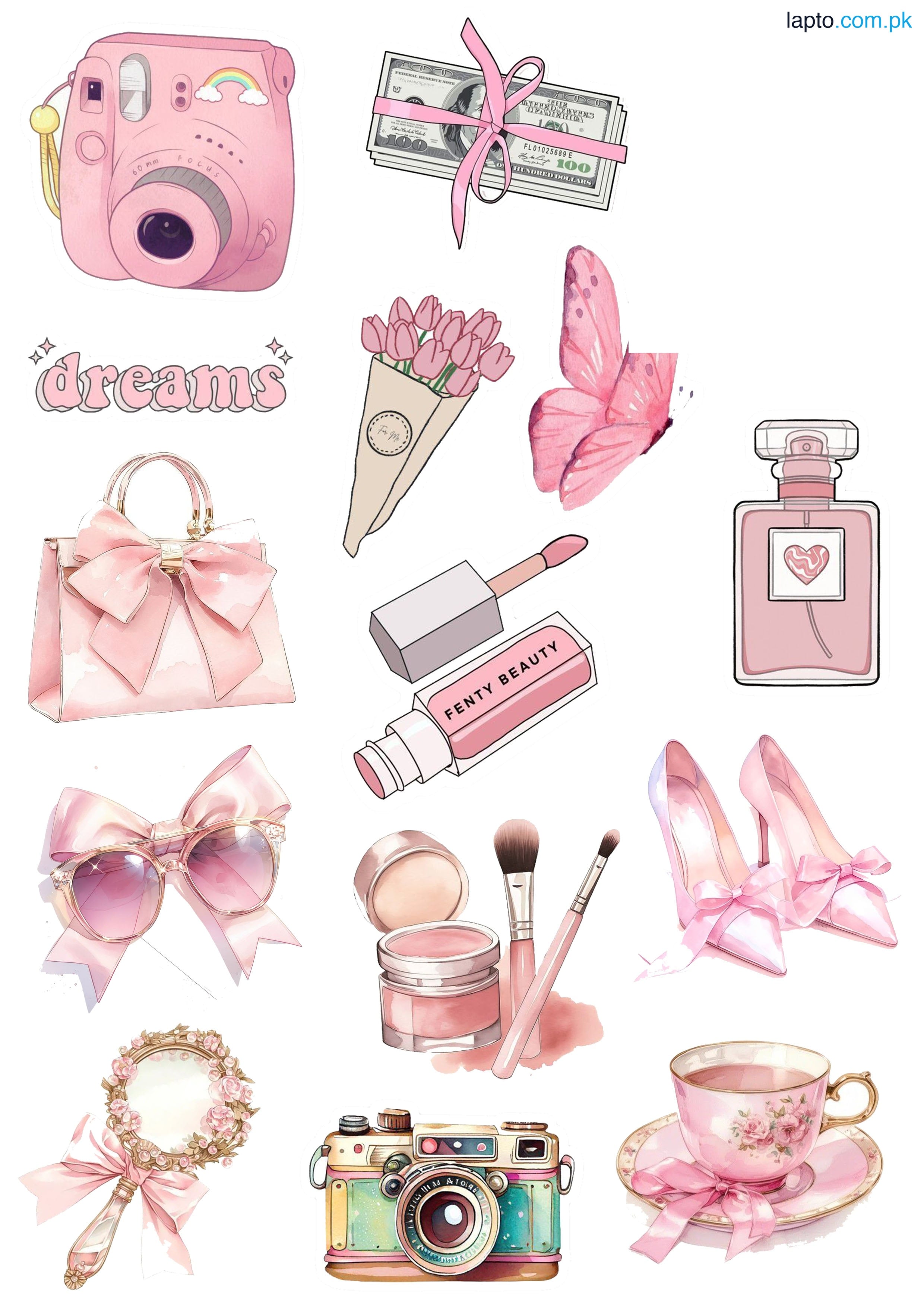 Makeup Stickers Aesthetic Stickers Pink Stickers 15 Pieces of Cute Cosmetics Stickers For Decoration Laptops Mobile and Journal Best Quality 2 Inch Adhesives Girls Vibes For Beauty Lover