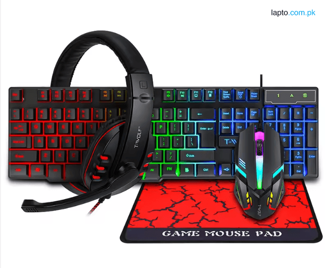 RGB 4 in 1 Gaming Combo – Backlit Ergonomic Keyboard Mechanical Feel, RGB Mouse, Gaming Headset & Mouse Pad for PC & Laptop