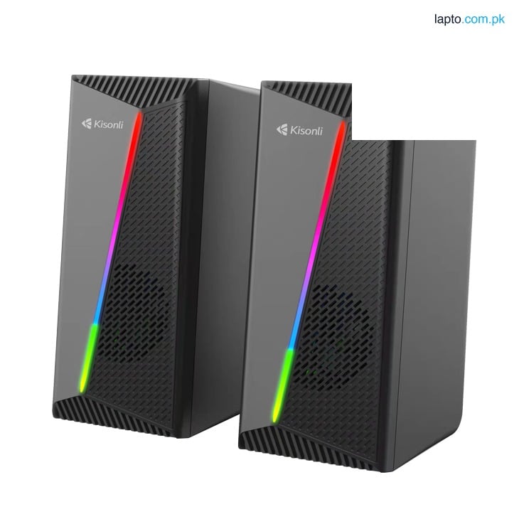 Kisonli USB Mini Speaker for PC Laptop RGB Gaming Sound System Heavy Bass Stereo Audio 2.0 Multimedia Loudspeakers Portable Compact Design Plug Play Home Theater Setup LED Lights Volume Control Ideal for Desk Setup Entertainment Desktop Speakers