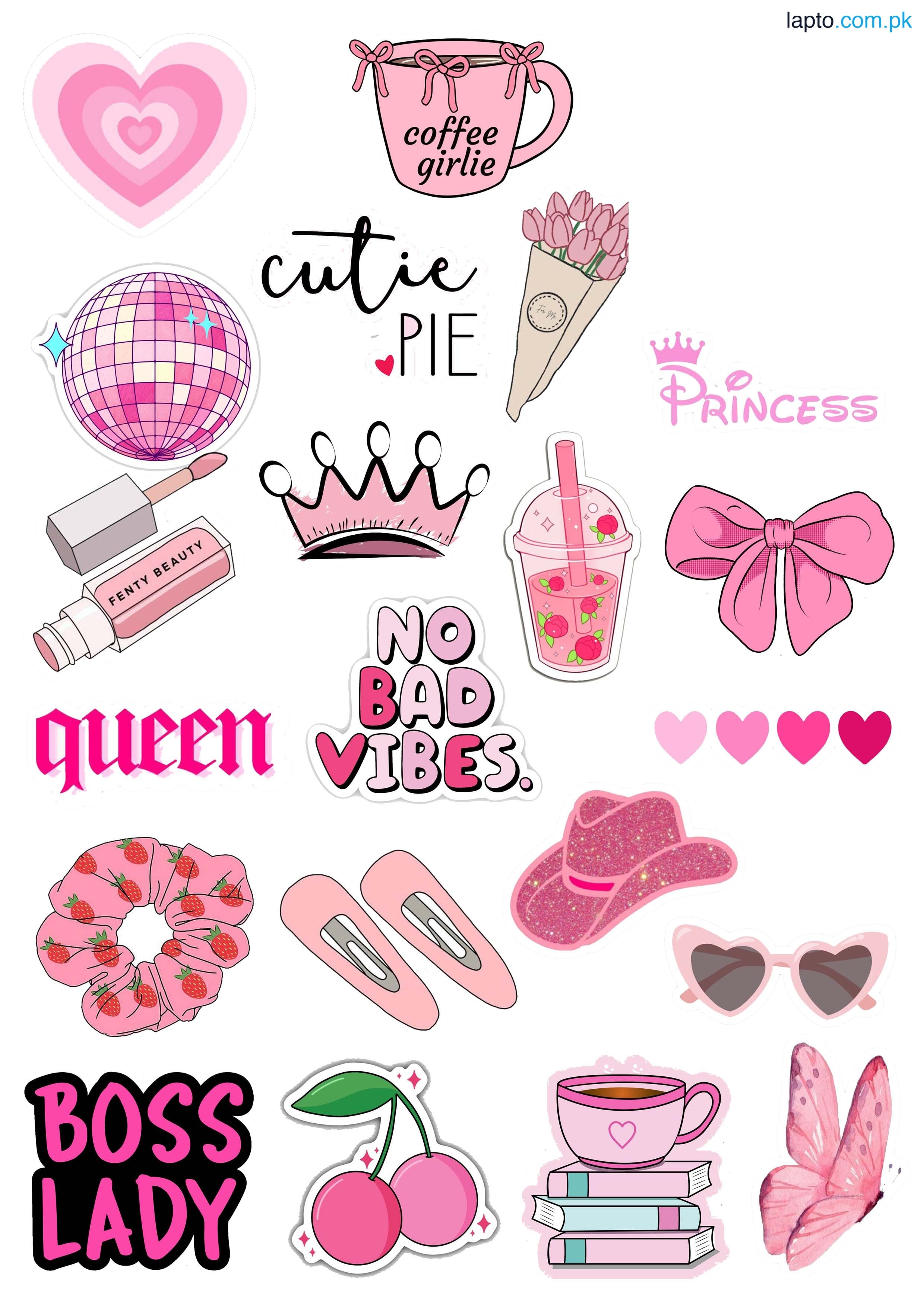 Pink Stickers Princess Vibes Stickers 22 Pieces of Glam Girl Stickers For Decoration Laptops Mobile and Journal Best Quality 2 Inch Adhesives Girls Vibes
