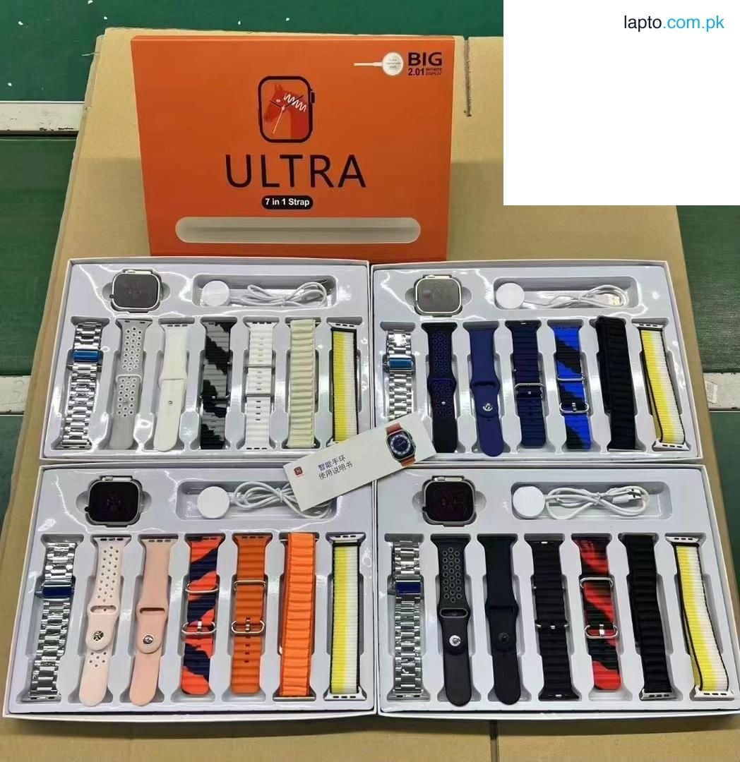 7 in 1 Ultra Smart Watch Series 8 | 2.1 Inch Full HD Touch Screen Smartwatch | Wireless Charging Fitness Tracker | Waterproof Sports Watch with 7 Replaceable Straps | Heart Rate & Blood Pressure Monitor | Notifications, Sleep Tracking, Step Counter, Gym &