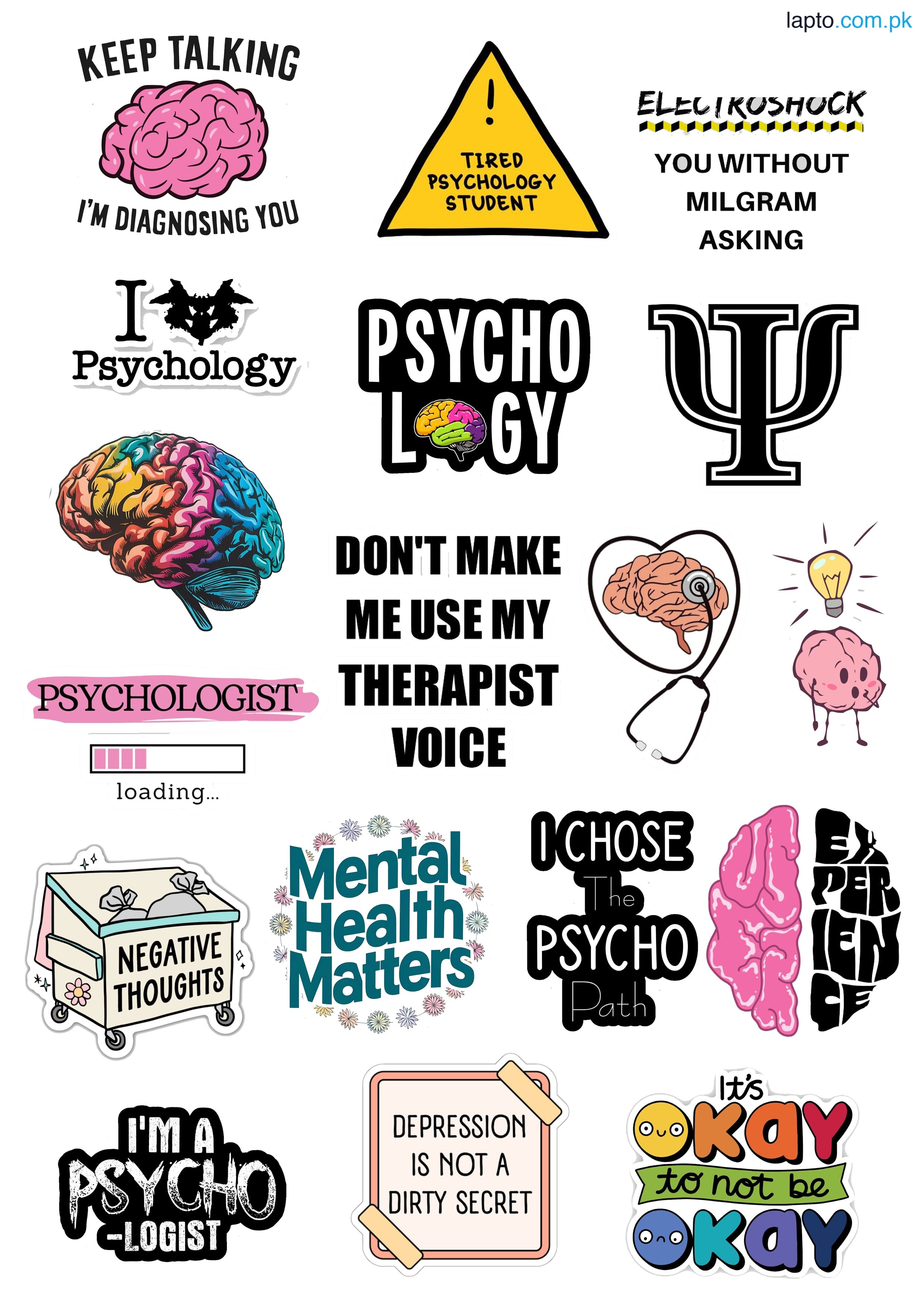 Psychology stickers Mental Health Stickers Future Therapist Stickers 18 Pieces of Cool Stickers For Decoration Laptops Mobile and Journal Best Quality 2 Inch Adhesives Girls And Boys Vibes