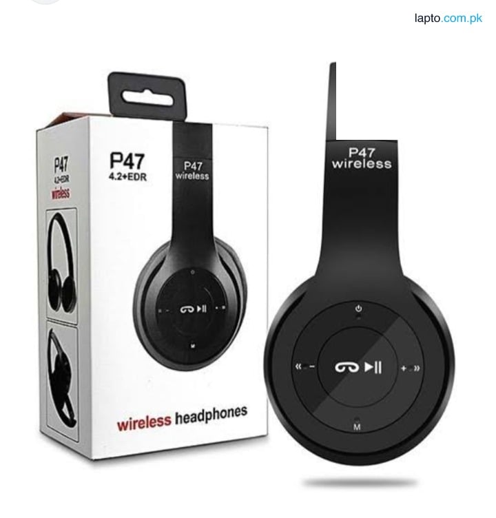 P47 Wireless Headphones,Good Quality Sound. Headset, Black colour, headphone with charging wire , Perfect for Game,Music, laptop,PC stc.