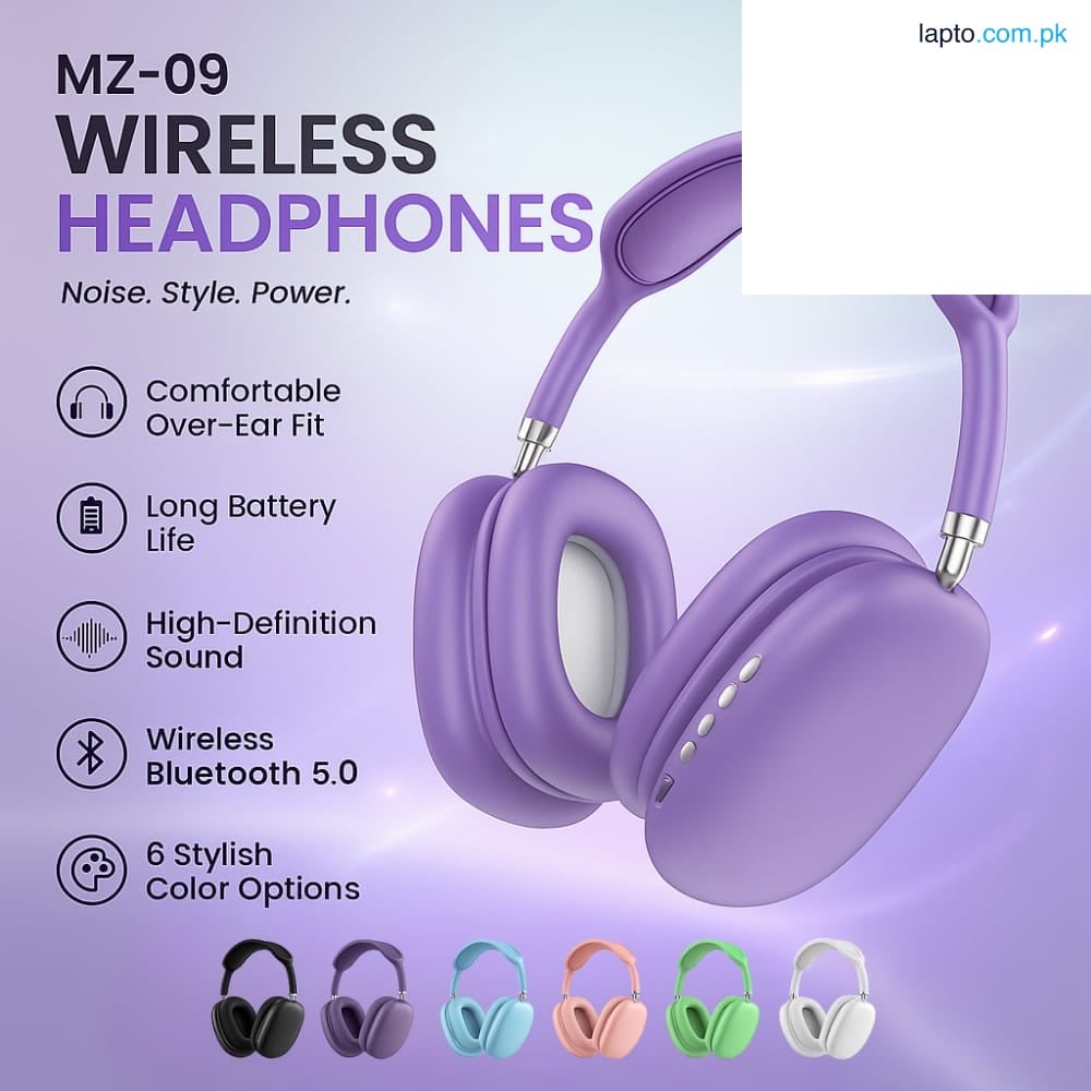 Headphones – MZ-09 Wireless Bluetooth Headphones – Foldable Over-Ear Stereo Headset with Deep Bass, FM Radio, SD Card & AUX Support | Built-in Mic | Rechargeable, Comfortable & Noise Isolation Headphones for Music, Gaming & Calls
