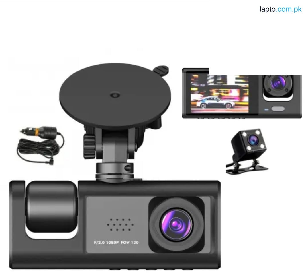 Black Box Traffic Recorder Dash Cam for Vehicle: Super HD 1080P, 3 Camera, Motion Detection, G-Sensor Dashcam, 24H Parking Monitor, DVR 170FOV Camera for Car Camera Front Rear and Inside Car Cam (No WiFi) (No TF Card)