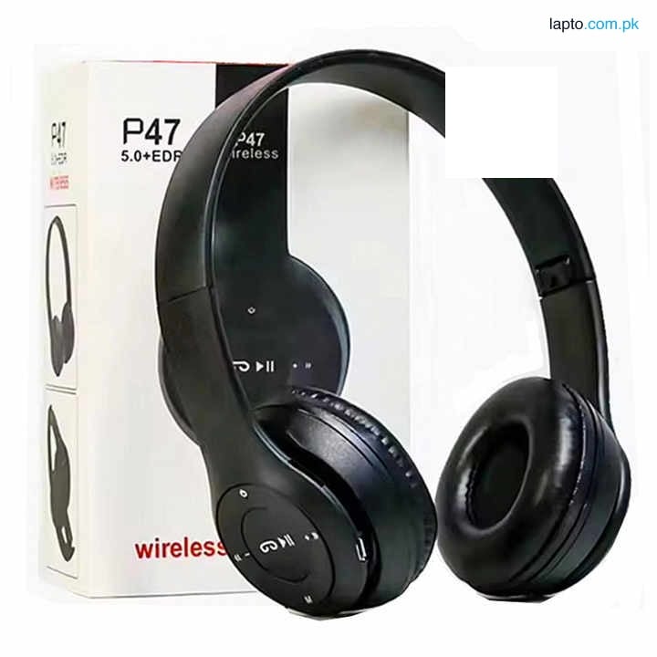 P47 Wireless Bluetooth 5.0 Headphones with Deep Bass, Foldable Design, Built-in Mic, FM Radio, TF Card Support & Wired Mode | Stereo Sound, Adjustable Headband, Long Battery Life | For PC, TV, Smartphones, Tablets, Gaming & Travel