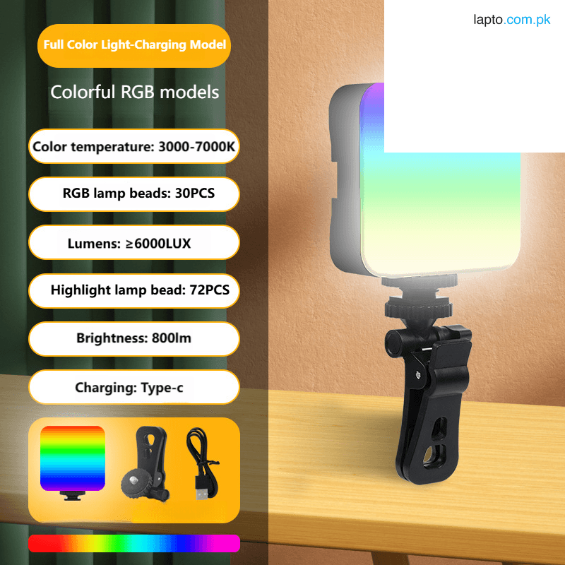 Video Light For Mobile Camera, Photography Fill Light Rechargeable Adjustable Brightness RGB Selfie Light For Monitor Clip-On Makeup Photography Light Mini Live Streaming Compatible Phone Laptop With Multi Colors