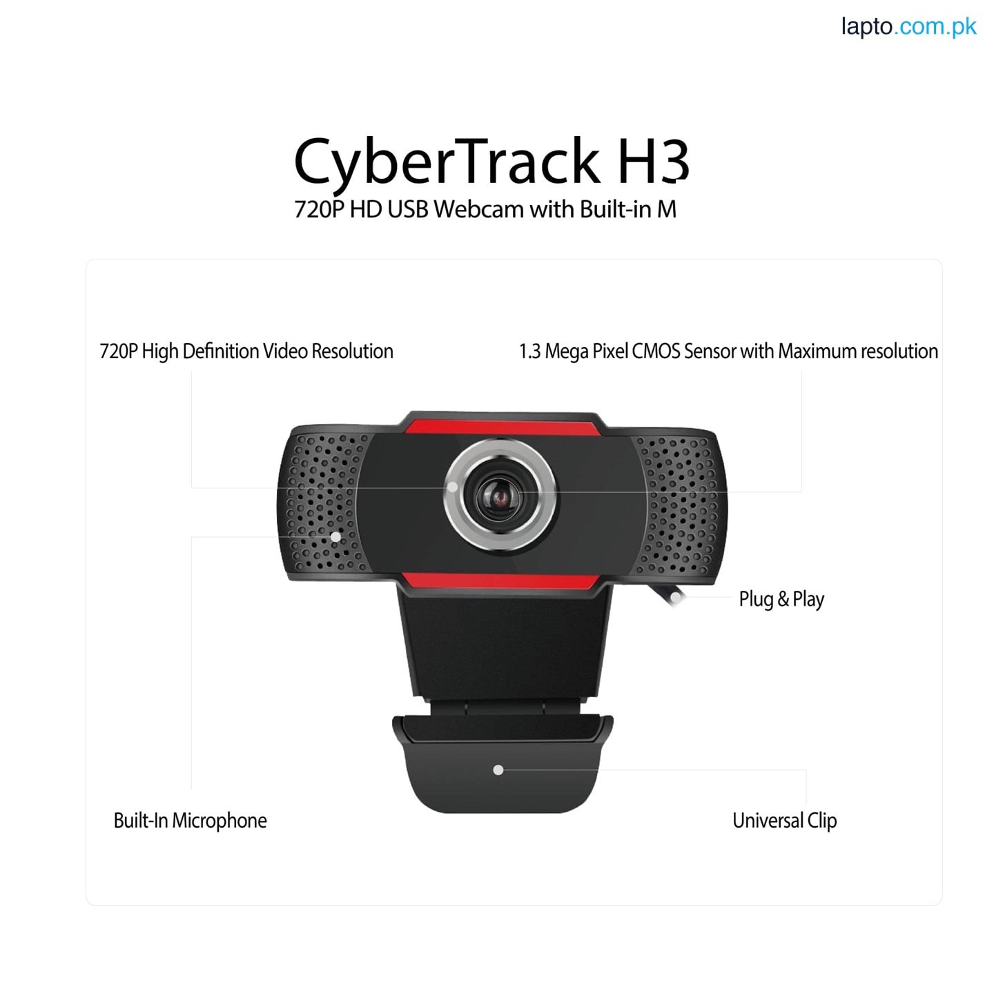 Webcam 12 Megapixel 30 fps adesso cyber track H3 USB 2.0 1280x720 Video CMOS Sensor Manual-Focus Microphone for PC & Laptop