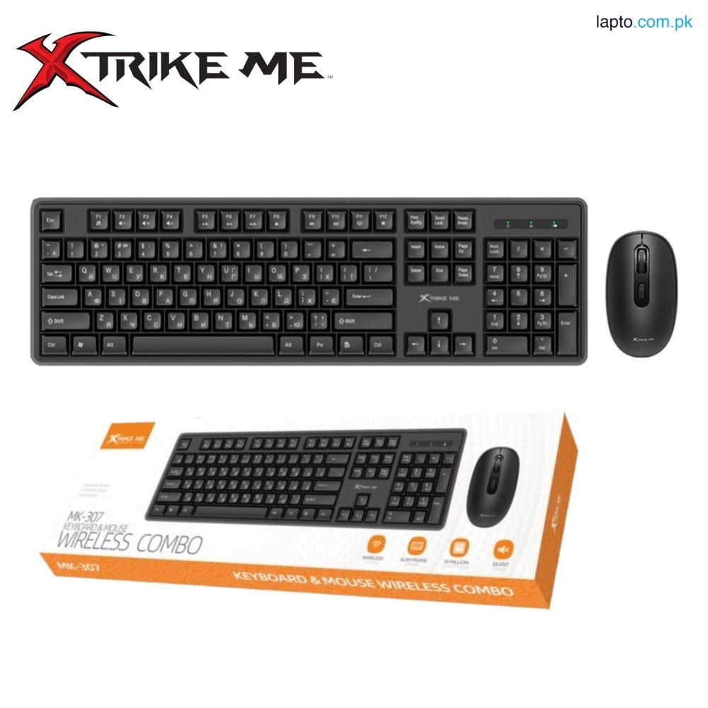 Xtrike Me MK-307 EN Wireless Keyboard & Mouse Combo, 2.4GHz Stable Connection, Slim Ergonomic Design, Silent Keys, Adjustable DPI Mouse – Ideal for Office, Home & Gaming Use