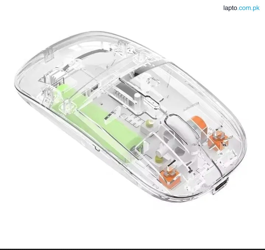 NEXT GENERATION TRANSPARENT CRYSTAL CLEAR WIRELESS + BLUETOOTH DUAL MODE BATTERY RECHARGEABLE MOUSE FOR PC LAPTOP