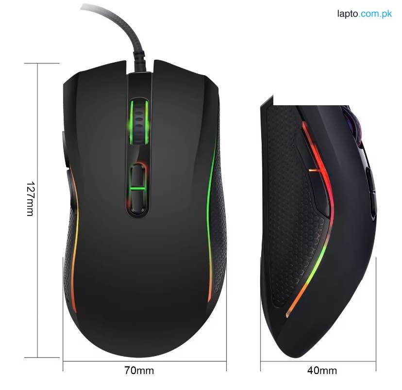 PRO Gaming Mouse RGB with 3200dpi - Breathing LED USB Wired Optical Computer Mouse with 6 Buttons & Braided Wire including Side Buttons laptop, PC, Gaming & Office Use by FunBug