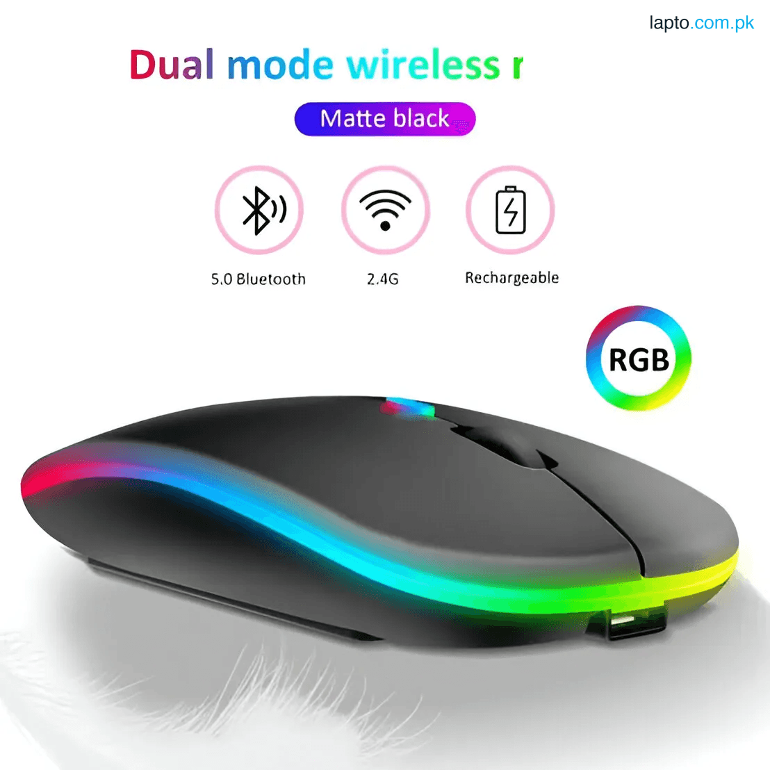 Ultra Slim RGB Bluetooth Wireless Mouse – Dual Mode Bluetooth 5.1 + 2.4G USB Receiver, Rechargeable Battery, Silent Clicks, Adjustable DPI Levels, Ergonomic Portable Optical Gaming & Office Mouse for Laptop, PC, Computer, MacBook (Multicolor)Ultra Slim RG
