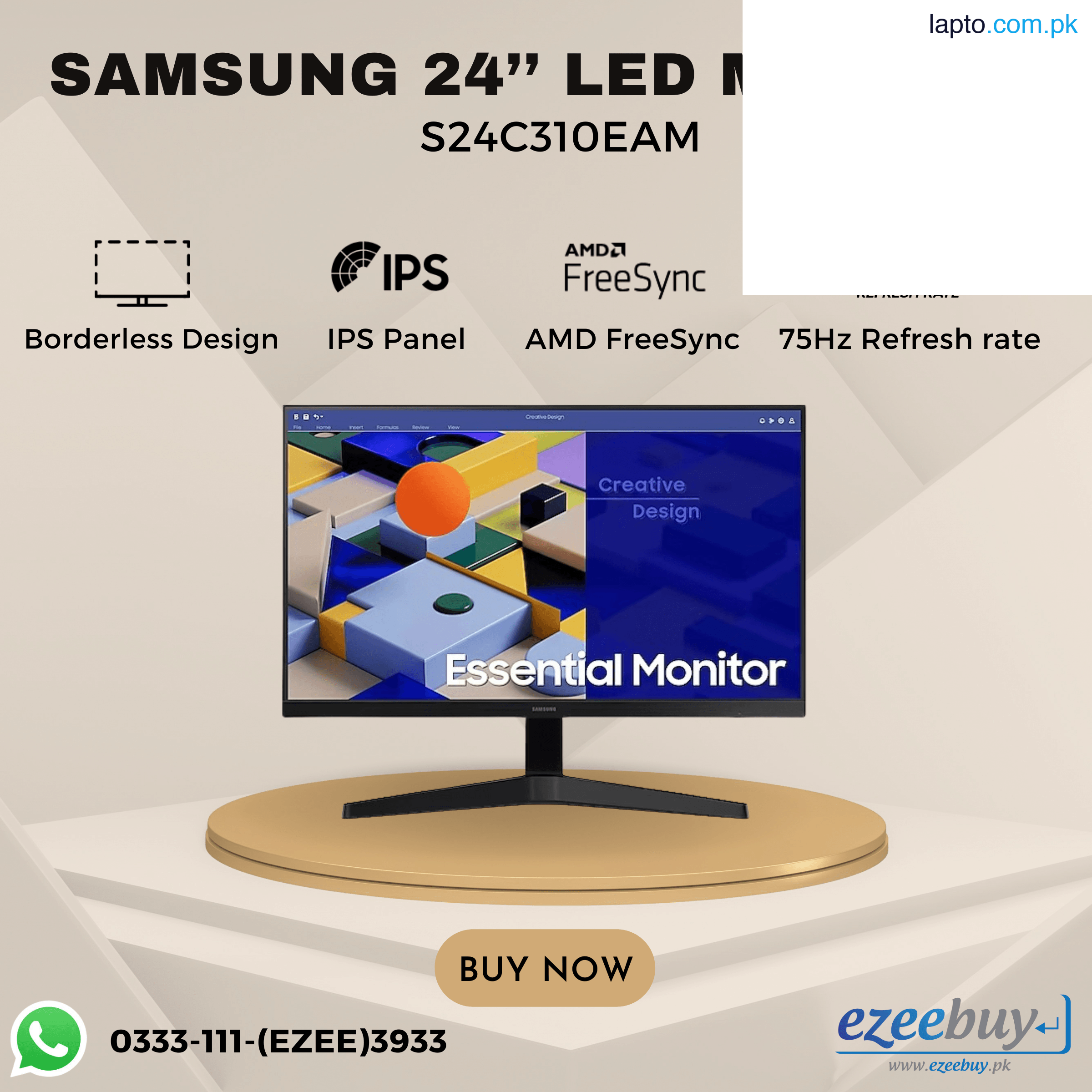 Samsung 24 inch Essential Monitor S24C310EAM | 75Hz FHD 24 inch Borderless Monitor | Best for Gaming and Office use | Samsung Borderless led