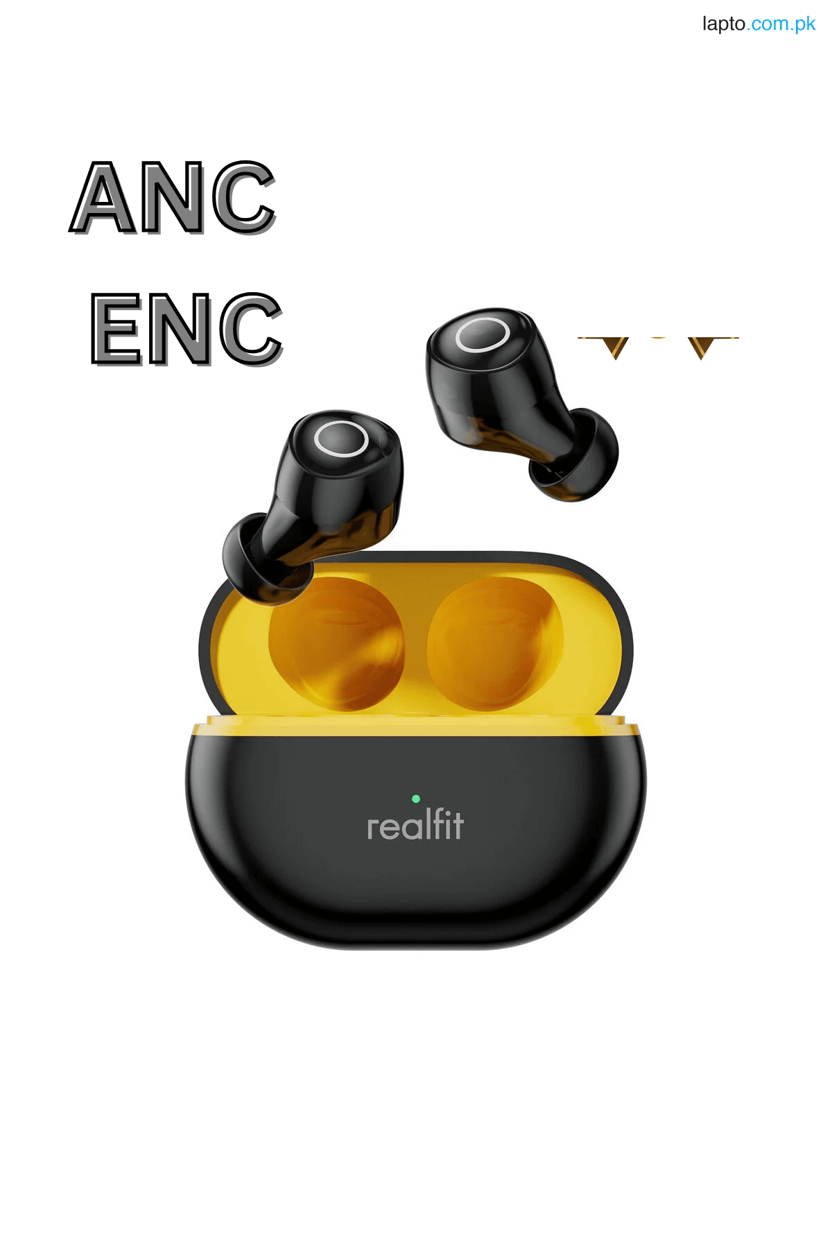 REALFIT F4 ANC Active Noise Cancelling True Wireless Bluetooth 5.4 Headphones – High Quality Mini Bean Design Earbuds with Deep Bass, HD Sound, Long Battery Life, Touch Control, Fast Charging, Built-in Mic, Comfort Fit, Insert Over-the-Ear Earphones for M