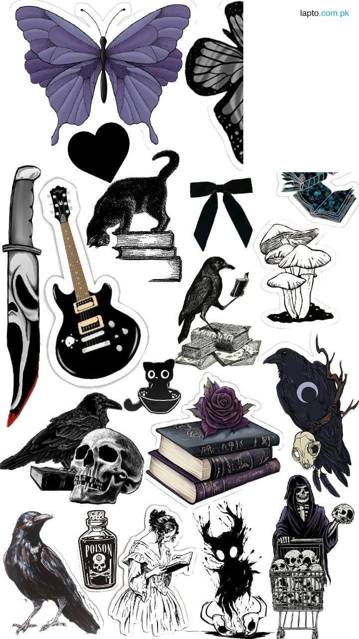 Gothic Dark Academia Stickers Pack - Aesthetic Stickers for Laptop, Journal, Water Bottle, Phone - Butterfly, Raven, Books, Skull Decals