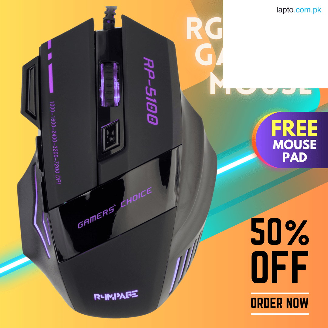 7 Buttons RGB PRO Gaming Mouse with 3200dpi - Breathing LED USB Wired Optical Computer Mouse with 7 Buttons & Braided Wire including Side Buttons with FREE Mouse Pad.
