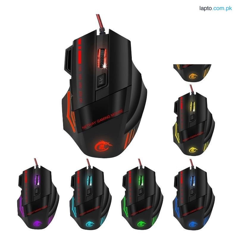 T6 Wired Gaming Mouse – RGB Light, 7 Keys, 3200 DPI Adjustable, USB Optical Mouse for PC & Laptop